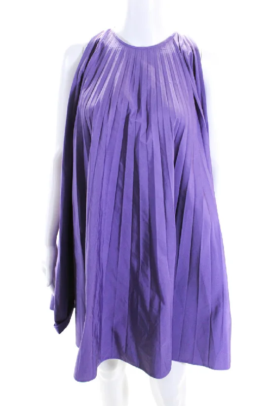 Discount Deals Valentino Women's Round Neck Sleeveless Pleated Mini Dress Purple
