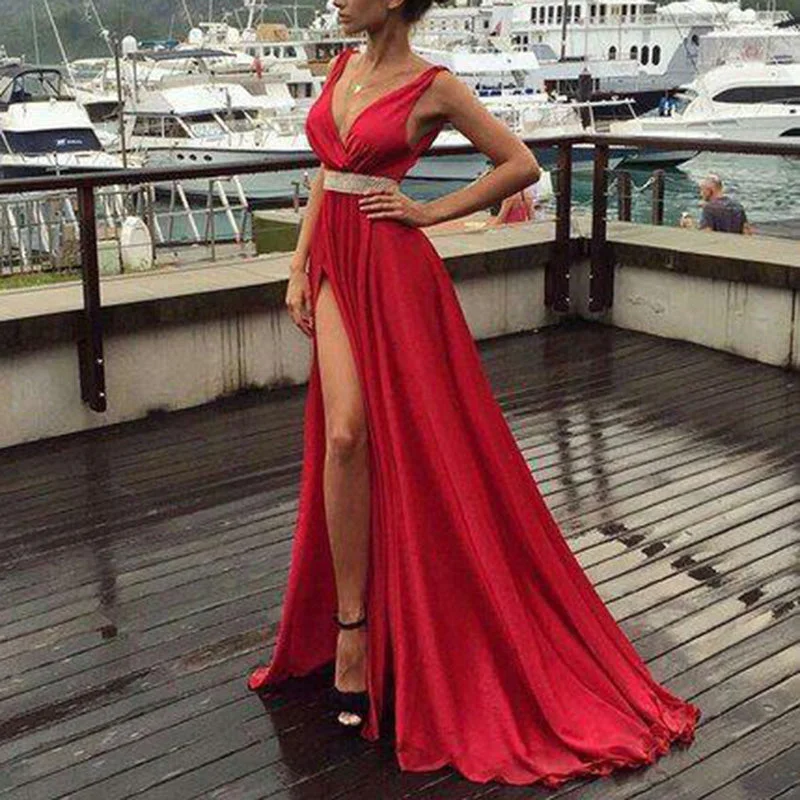 Sale Event Red Prom Dress Sexy Deep V neck 2018 A Line Long Evening Dress vestido de festa longo Sale Event Red Prom Dress Sexy Deep V neck 2018 A Line Long Evening Dress vestido de festa longo