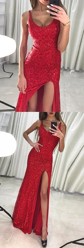 Time-Limited Offer red sparkle side slit long sparkle formal prom dress, BD6901