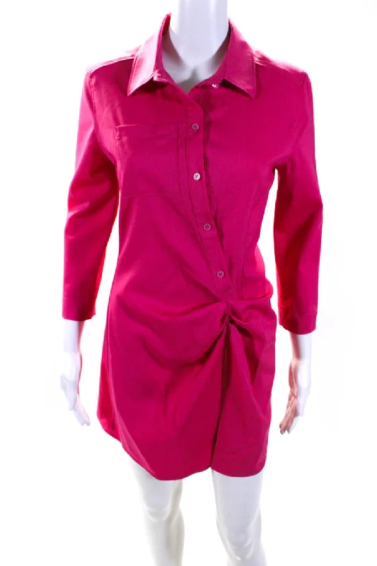 Midnight Sale Jacquemus Womens Asymmetrical Button Mini High Slit Shirt Dress Pink