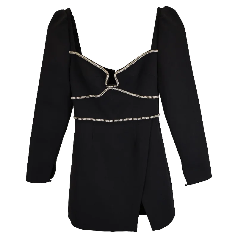 Exclusive Online Offer Self-Portrait Diamanté-Trim Mini Dress in Black Polyester