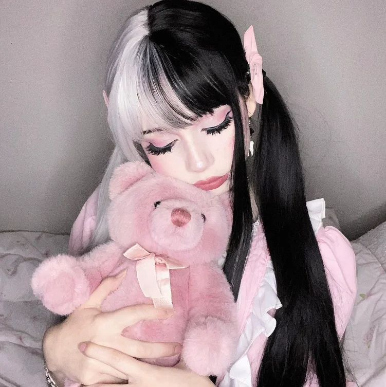 YEAR-End Sale Review for Punk half black half white long wig YV40711