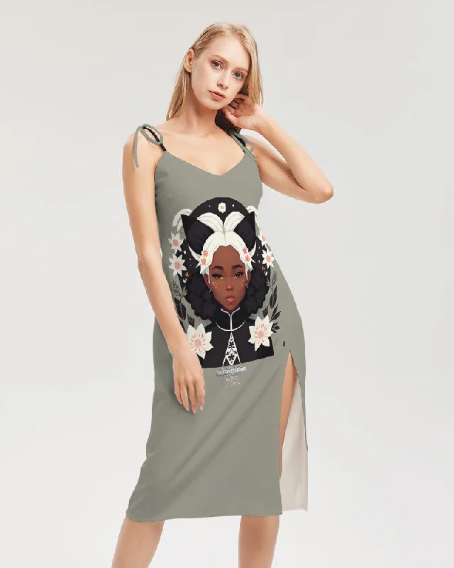 Mega Sale Nubian girl silver fox Women's Tie Strap Split Dress