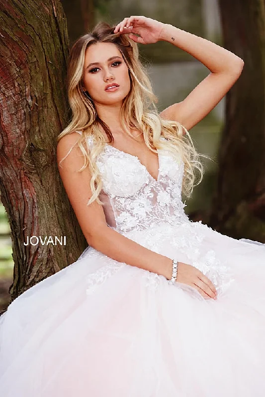 Unmissable Offer Jovani 55634 floral appliques prom dress ballgown Lace Tulle Long V Neck