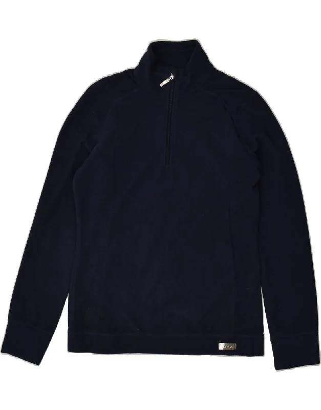 Price Cut CHAMPION Womens Zip Neck Fleece Jumper UK 14 Medium Navy Blue Polyester