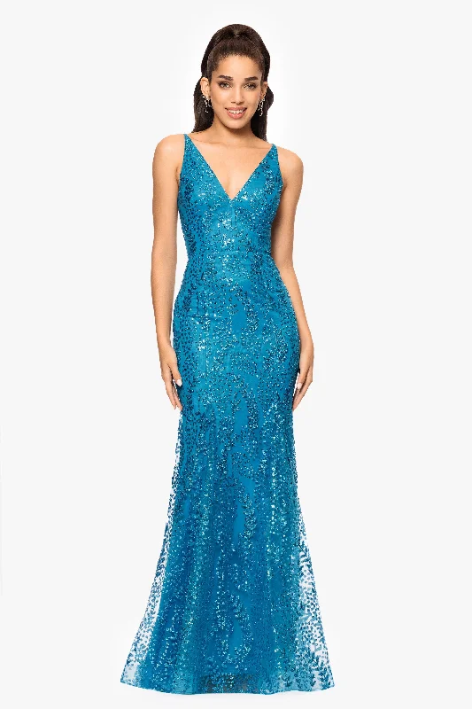 Lowest Price "Jocelyn" Long Glitter Mesh V-Neck Dress