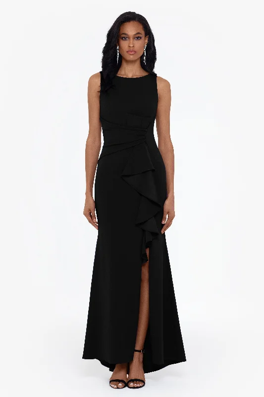 Buy Now "Christine" Scuba Crepe Ruffled Bow Gown