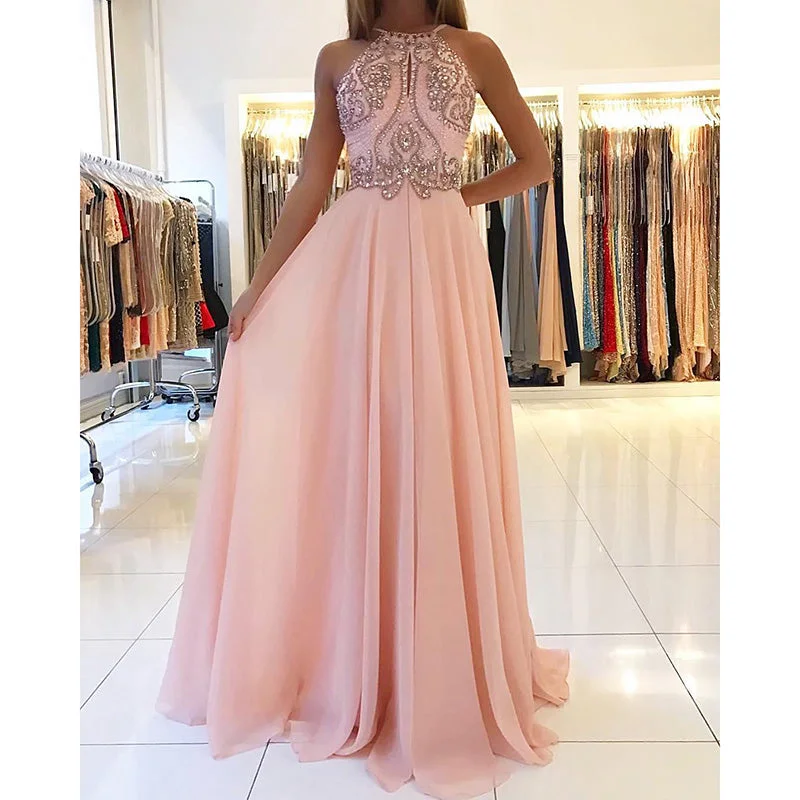 Special Offer Halter Beading Senior Prom Dress Pink Long Backless Graduation Dress robe courte Special Offer Halter Beading Senior Prom Dress Pink Long Backless Graduation Dress robe courte