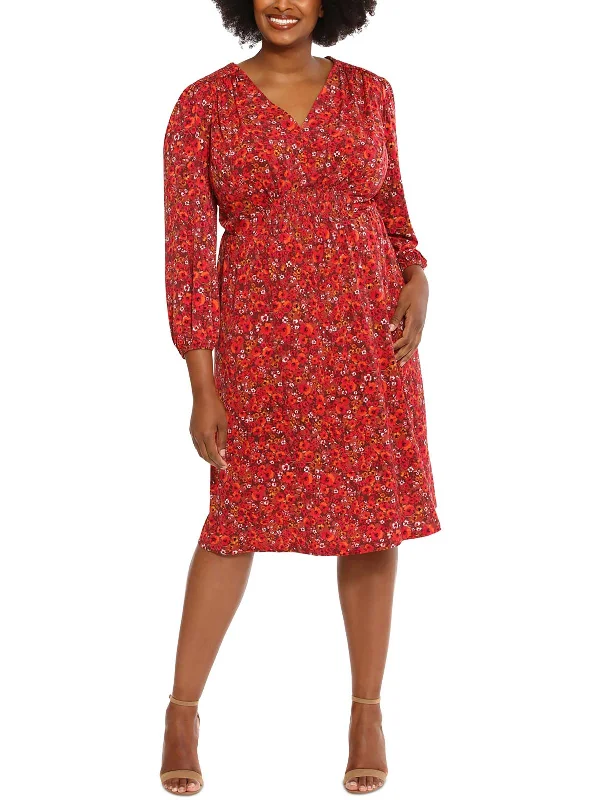 Price Rollback Plus Womens Smocked Semi-Formal Midi Dress
