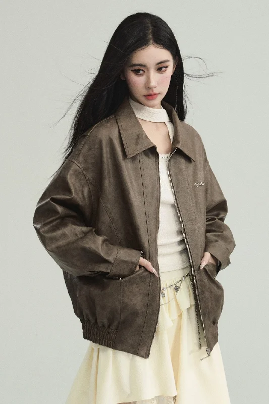 Deal Dash Vintage Suede Bomber Jacket with Zip Pockets