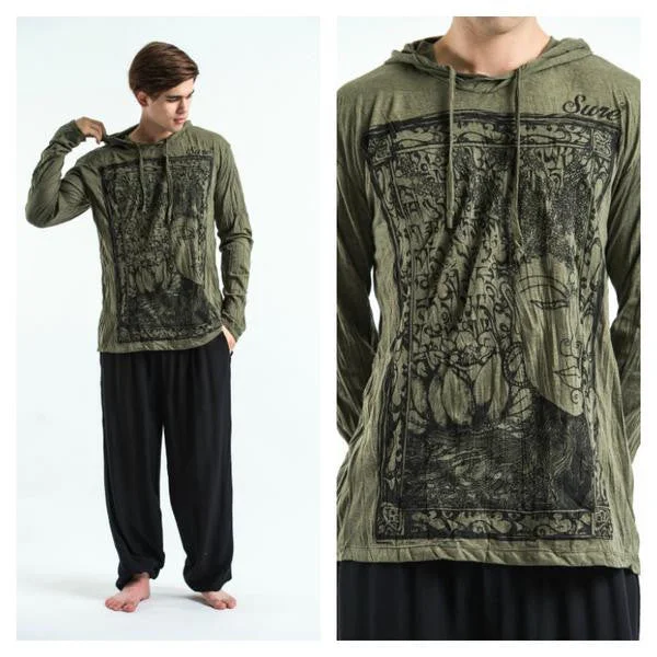 Final Sale Sure Design Unisex Sanskrit Buddha Hoodie Green