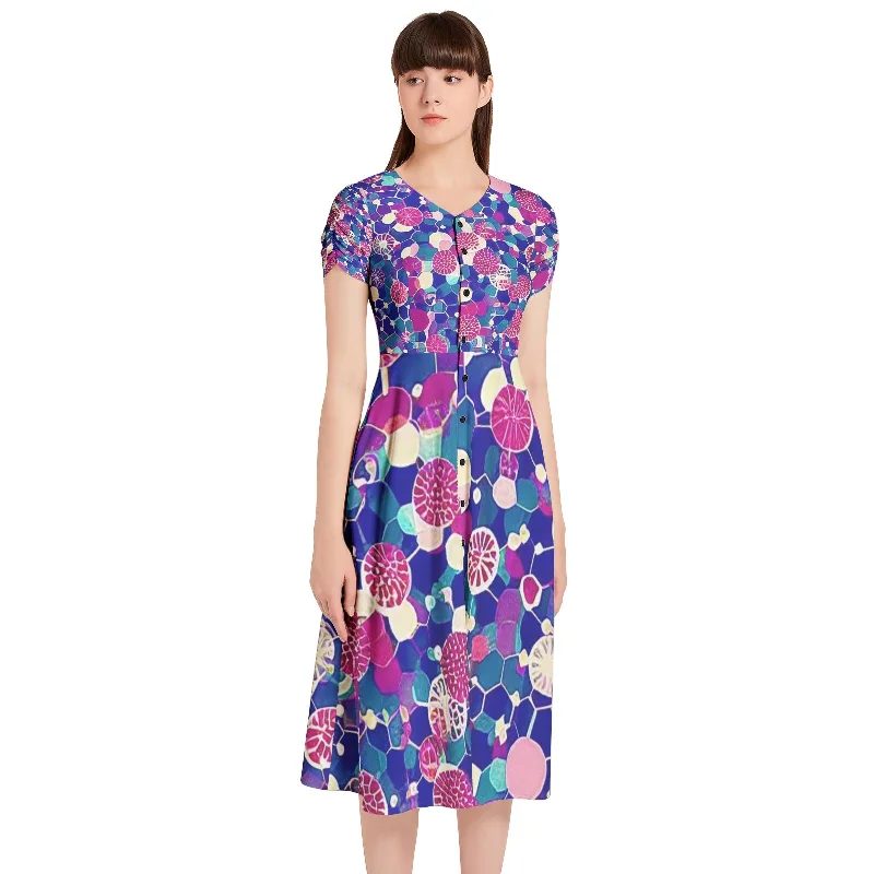 Super Sale Puff Sleeve Button Through Dress