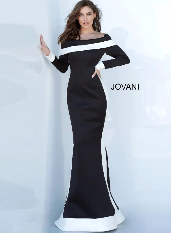 Get It Before It’s Gone Jovani 4062 black and white long sleeve evening gown