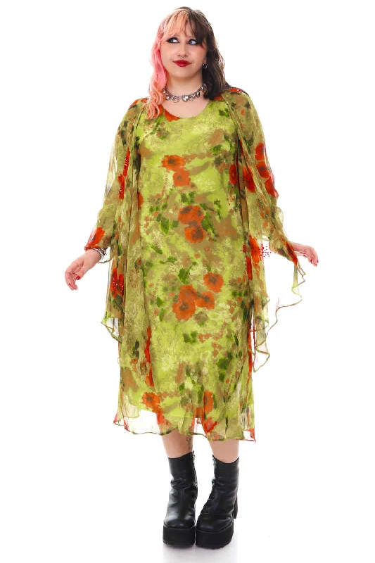 The Best Prices Vintage 90's Signature Green Floral Shawl Tank Dress - XL/2X/3X
