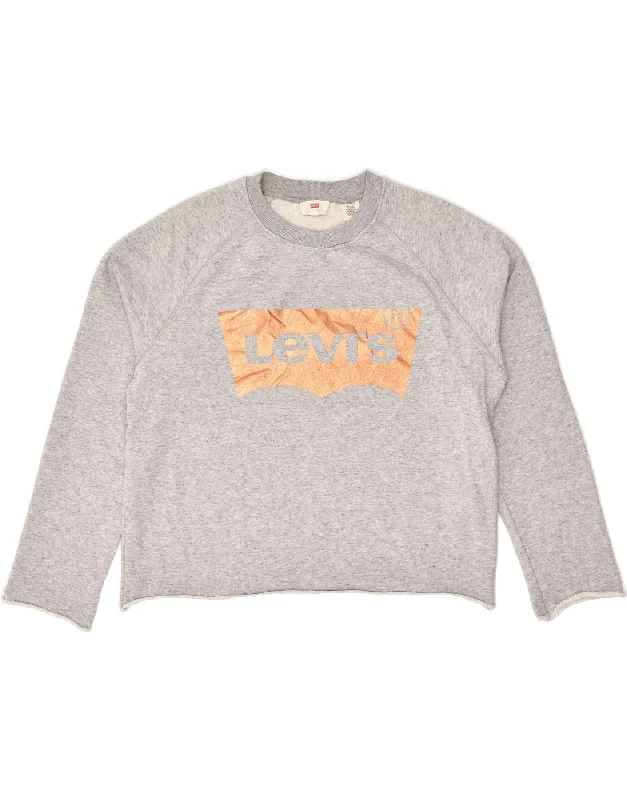 Markdown Madness LEVI'S Womens Graphic Sweatshirt Jumper UK 14 Medium Grey Cotton