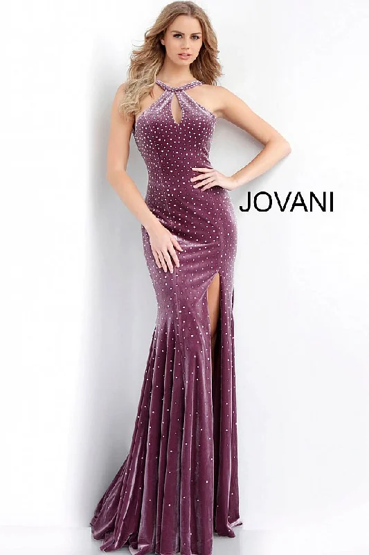 Savings Event Jovani 63935 Size 0 Mauve Velvet crystal Keyhole neck Prom Dress Pageant Gown Slit Savings Event Jovani 63935 Size 0 Mauve Velvet crystal Keyhole neck Prom Dress Pageant Gown Slit
