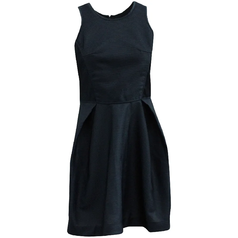 Daily Specials Maje Sheath Dress with Inverted Pleats in Navy Blue Polyester