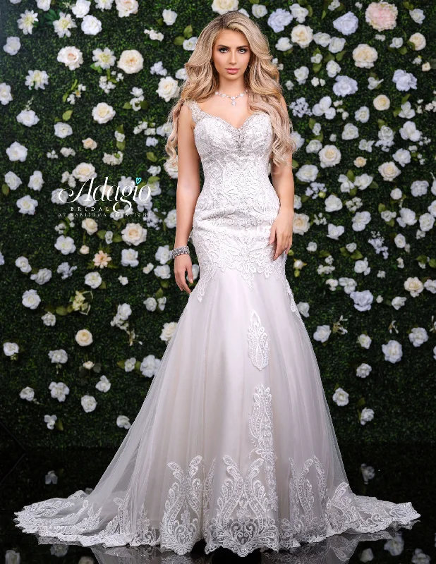 Savings Galore Adagio Bridal W9323 Size 10 Lace Mermaid Wedding Dress backless Bridal Train V Neck Savings Galore Adagio Bridal W9323 Size 10 Lace Mermaid Wedding Dress backless Bridal Train V Neck