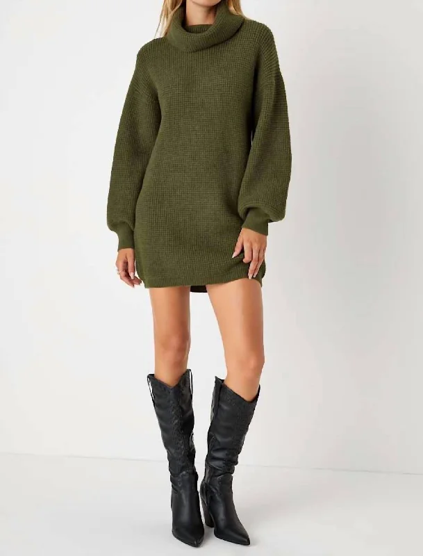 Exclusive Preview Casual Coziness Sweater Dress In Olive Green