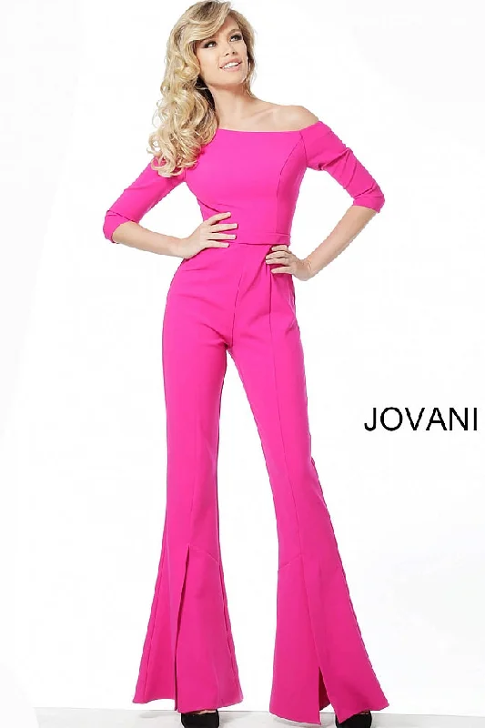 Price Break Jovani 1867 off the shoulder fitted bell bottom jumpsuit long sleeve