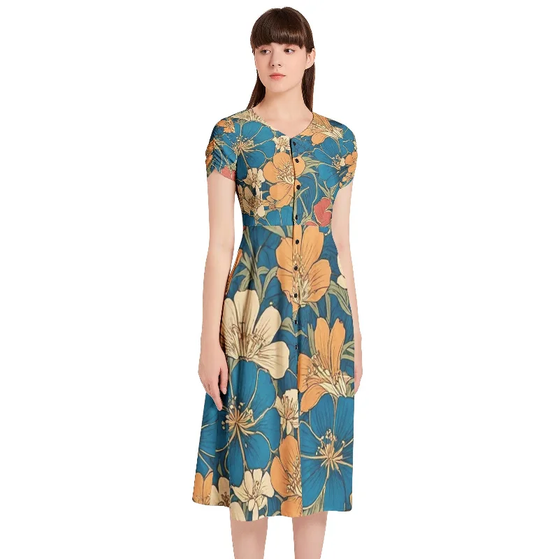 Inventory Reduction Puff Sleeve Button Through Dress
