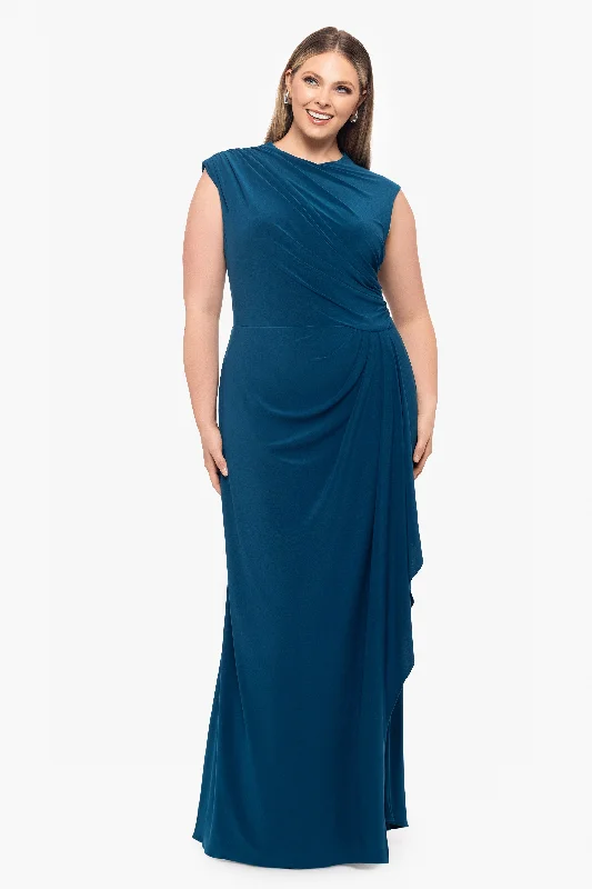 Don't Miss Plus "Patricia" Long Jersey Knit Ruffle Sleeveless Dress