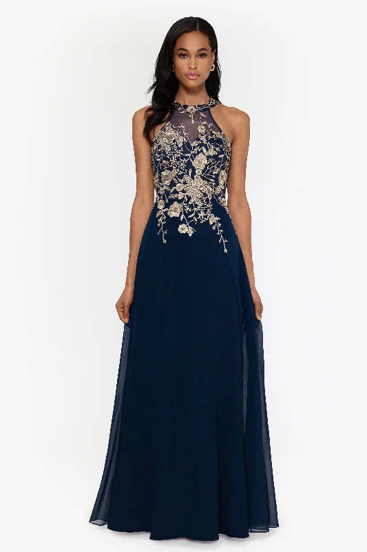 Deal Alert Petite "Celeste" Long Embroidered Chiffon Gown