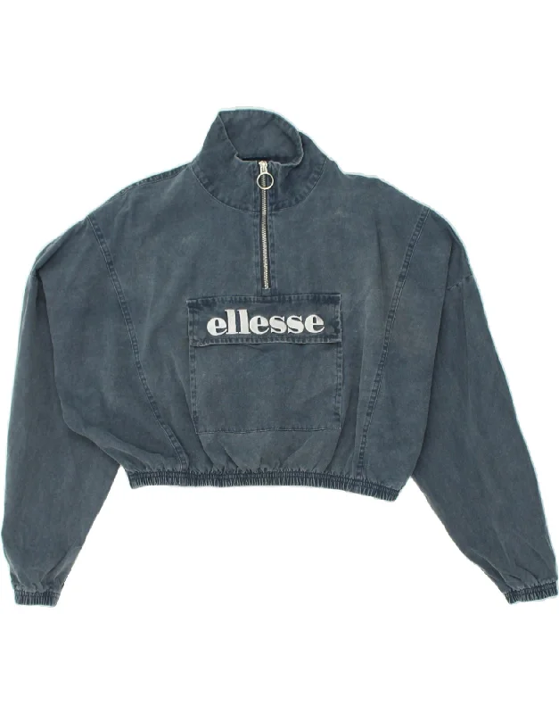Exclusive Deal ELLESSE Womens Oversized Crop Sweatshirt Jumper UK 8 Small  Navy Blue