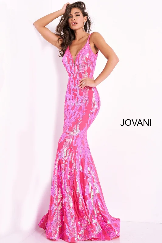 Closeout Jovani 3263  Mermaid Demask Sequin Prom Dress Pageant Gown V Back V Neck