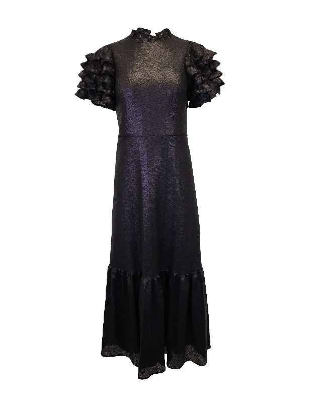 Factory Direct Sale Sea New York Rachelle Ruffle-Sleeve Sequined Gown In Black Polyester