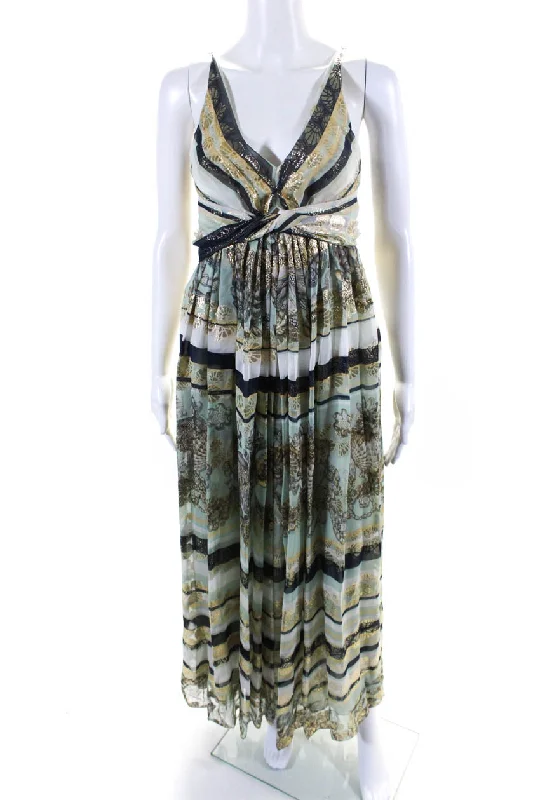 Act Fast Gucci Womens Silk Sea Shell Print V Neck Maxi Dress Multi Colored
