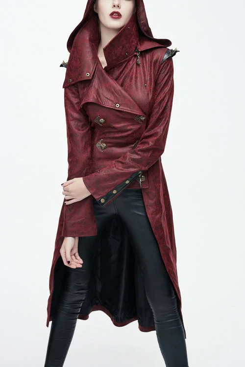 Savings Event Red Short In Front And Long In Back Punk Long Leather Womens Coat