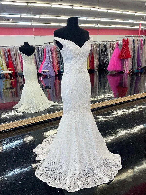 Deep Discounts Jovani JVN62564 Ivory Lace off the shoulder mermaid Wedding dress Size 0, 2 Deep Discounts Jovani JVN62564 Ivory Lace off the shoulder mermaid Wedding dress Size 0, 2