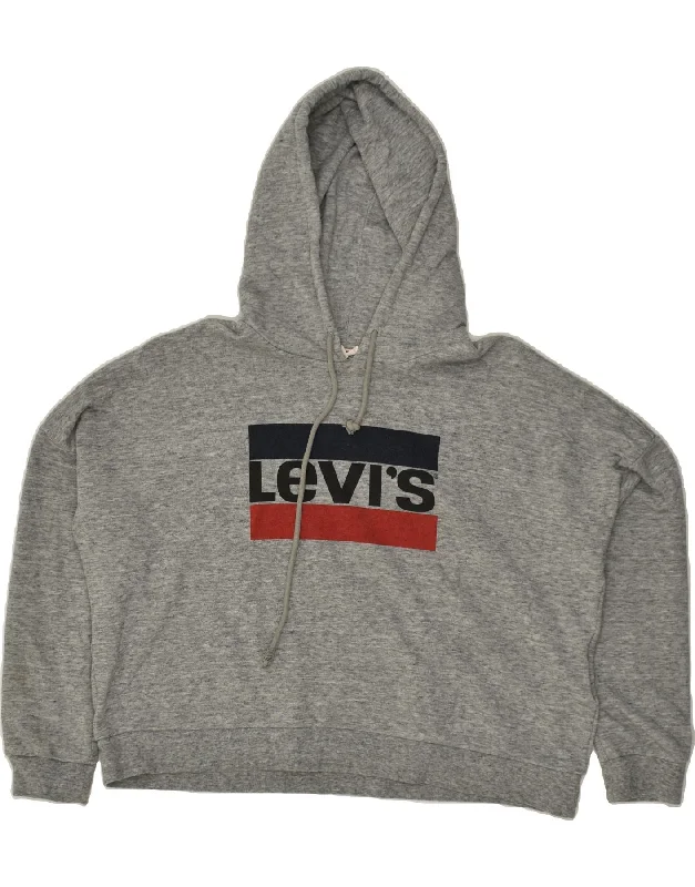 Exclusive Preview LEVI'S Womens Graphic Hoodie Jumper UK 16 Large Grey Cotton