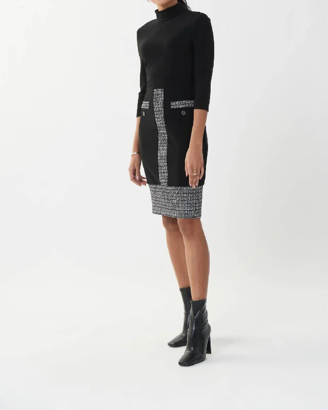 Stock Up and Save Checkered Trim Shift Dress In Black