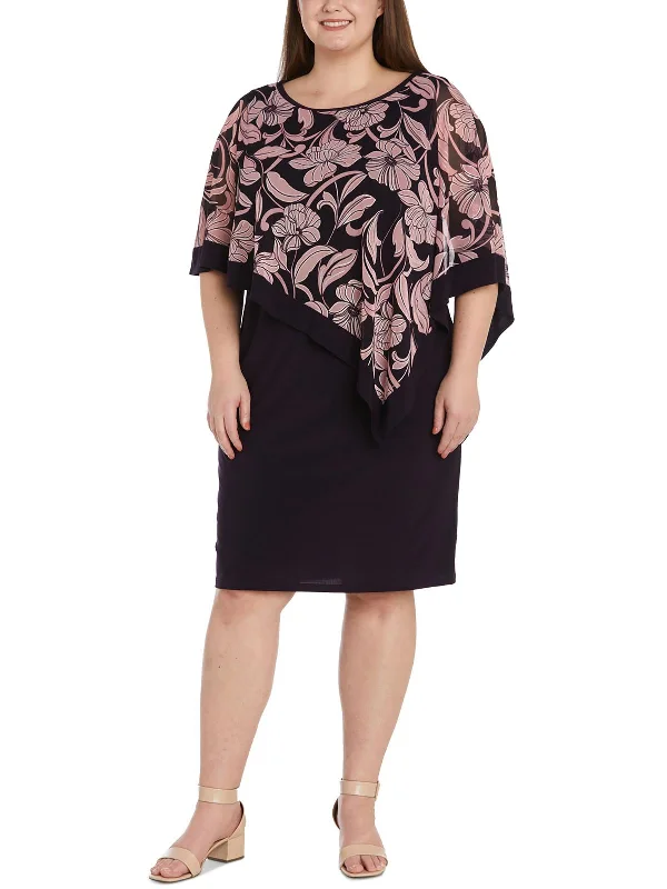 Limited Quantity Plus Womens Floral Print Knee Length Sheath Dress