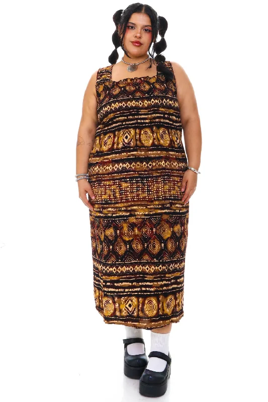 Discount Mania Vintage Y2K Earth Spiral Mixed Print Maxi Dress - XL/2X