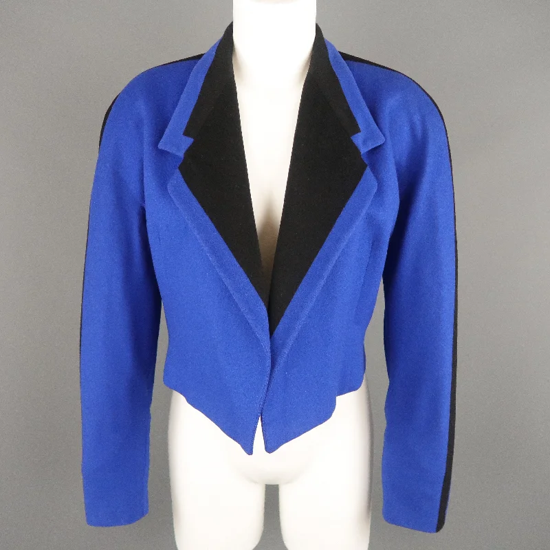 Discount Deals GIANNI VERSACE Size 8 Blue & Black Wool Cropped Blazer Jacket