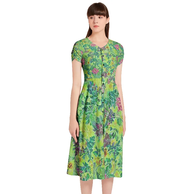 Best Bargains Puff Sleeve Button Through Dress