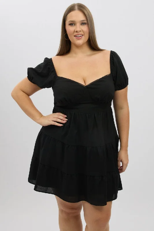 Major Savings Black Lace Trim Milkmaid Corset Style Minidress