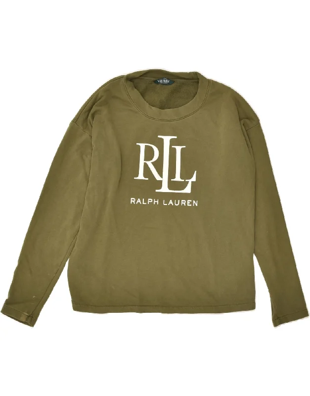 Buy More, Save More RALPH LAUREN Womens Graphic Sweatshirt Jumper UK 10 Small Green Cotton
