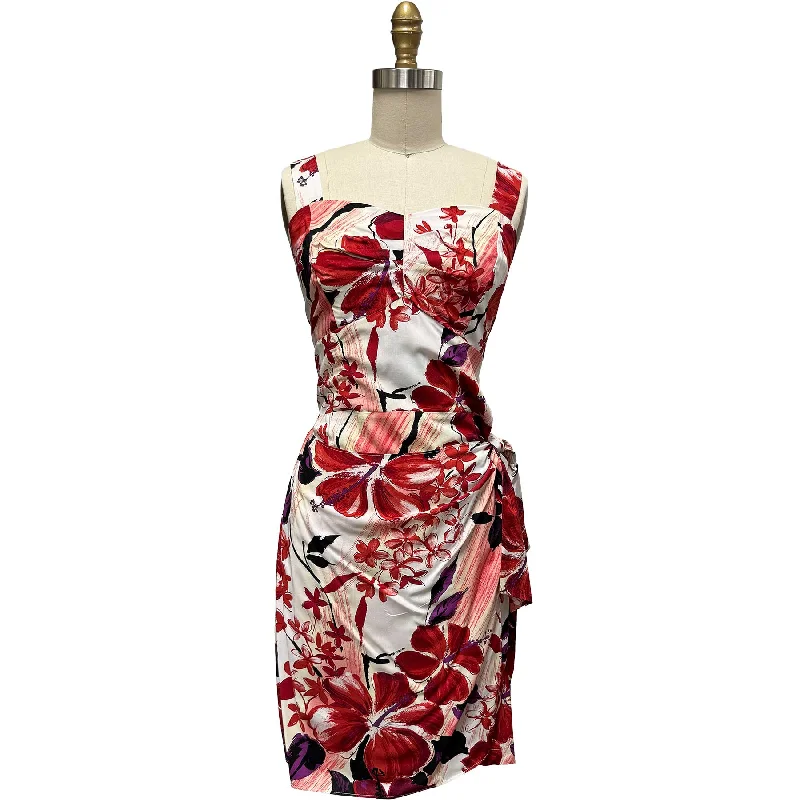 Online Exclusive Watercolor Hibiscus Red Sarong Dress