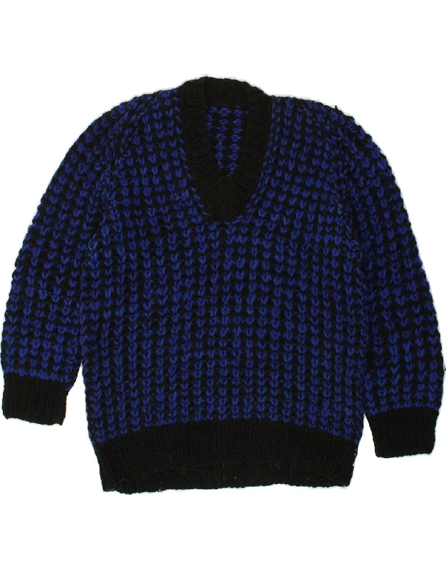 Deal Dash VINTAGE Womens V-Neck Jumper Sweater UK 14 Large Blue Flecked