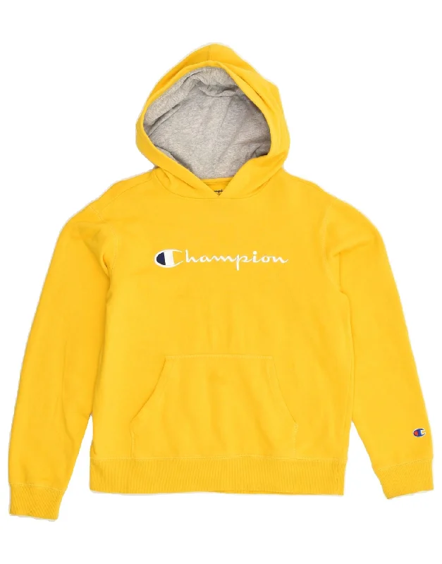 Lowest Price CHAMPION Womens Graphic Hoodie Jumper UK 18 XL Yellow Cotton