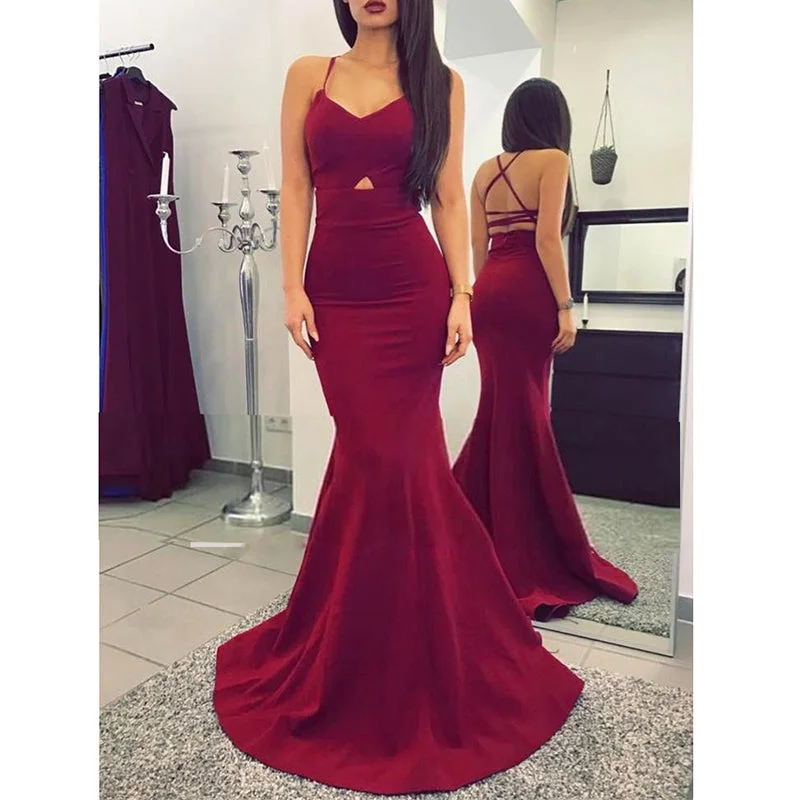Reduced Prices Sexy Burgundy Vestido de Festa Jersey Fitted Women Party Evening Gown Long Prom Dress with Straps Reduced Prices Sexy Burgundy Vestido de Festa Jersey Fitted Women Party Evening Gown Long Prom Dress with Straps