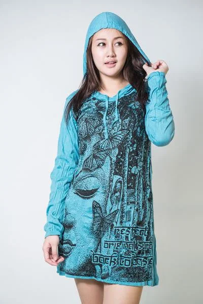 Unmissable Offer Sure Design Women's Butterfly Buddha Hoodie Dress Turquoise