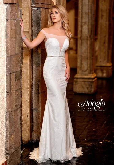 Online Only Adagio Bridal W9317 size 4 Ivory sheer off the shoulder straps bridal gown Online Only Adagio Bridal W9317 size 4 Ivory sheer off the shoulder straps bridal gown
