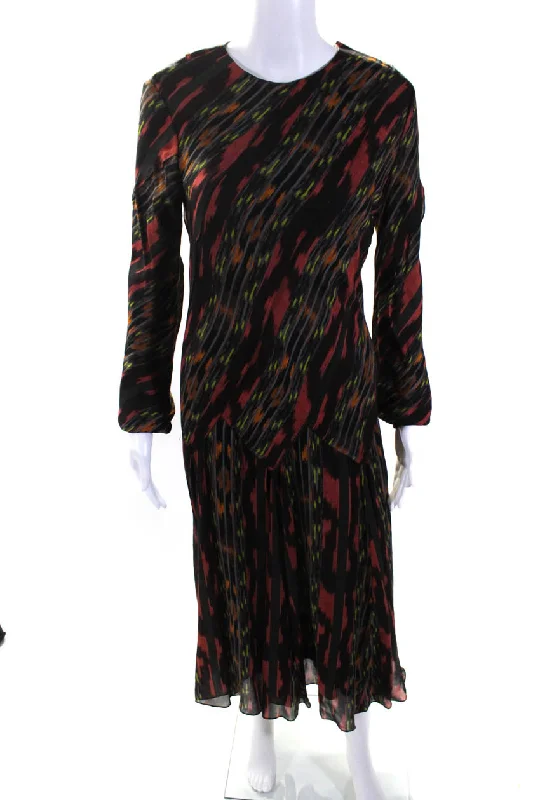 Special Price Proenza Schouler Womens Silk Abstract Print Long Sleeve Maxi Dress Orange