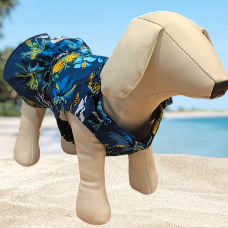 Price Buster Island Paws: Navy Pineapple & Palm Tree Hawaiian Dog Dress