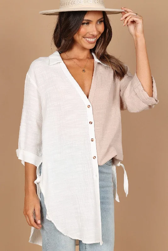 Special Savings Bohemian Style Two-Tone Cotton Blouse